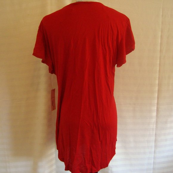 NWT LIZ CLAIBORNE 5 Button V-Neck Flutter Sleeves Rounded Hem Red Top Sz L - Picture 4 of 5